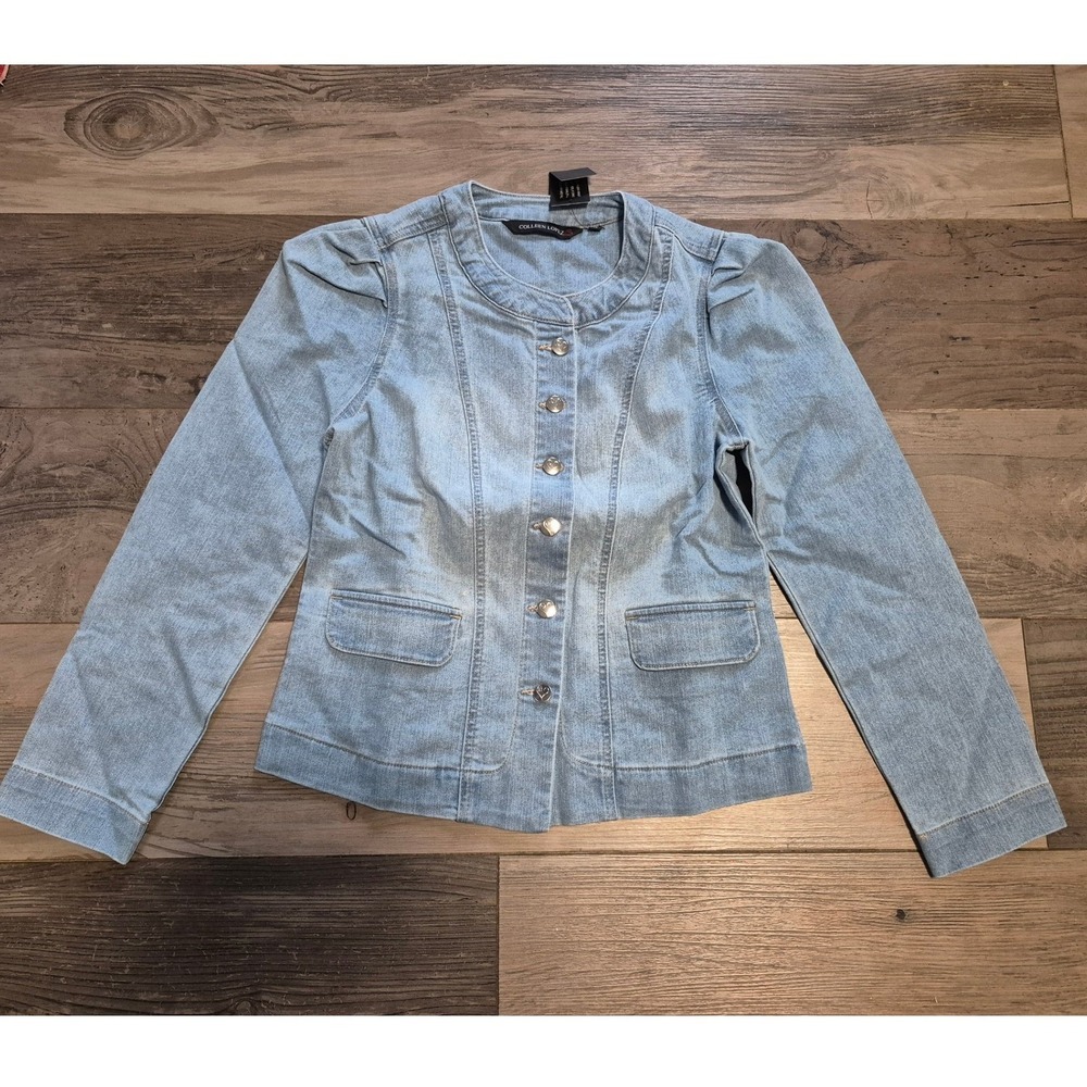 Colleen Lopez Denim Jacket Womens XS Button Front Puff Sleeve Light Wash